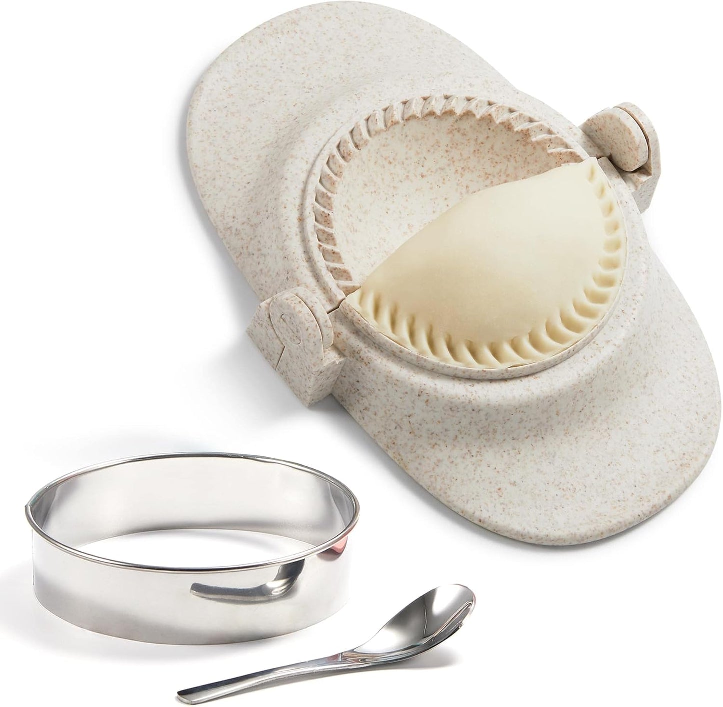 Dumpling Maker, Empanadas Press Mold Maker Set 3sizes (4"+3"+2.6") | Dumpling Mold Set with Dough Cutter for Pierogi, Pastelitos, Calzone, Turnovers, Chinese Dumpling White