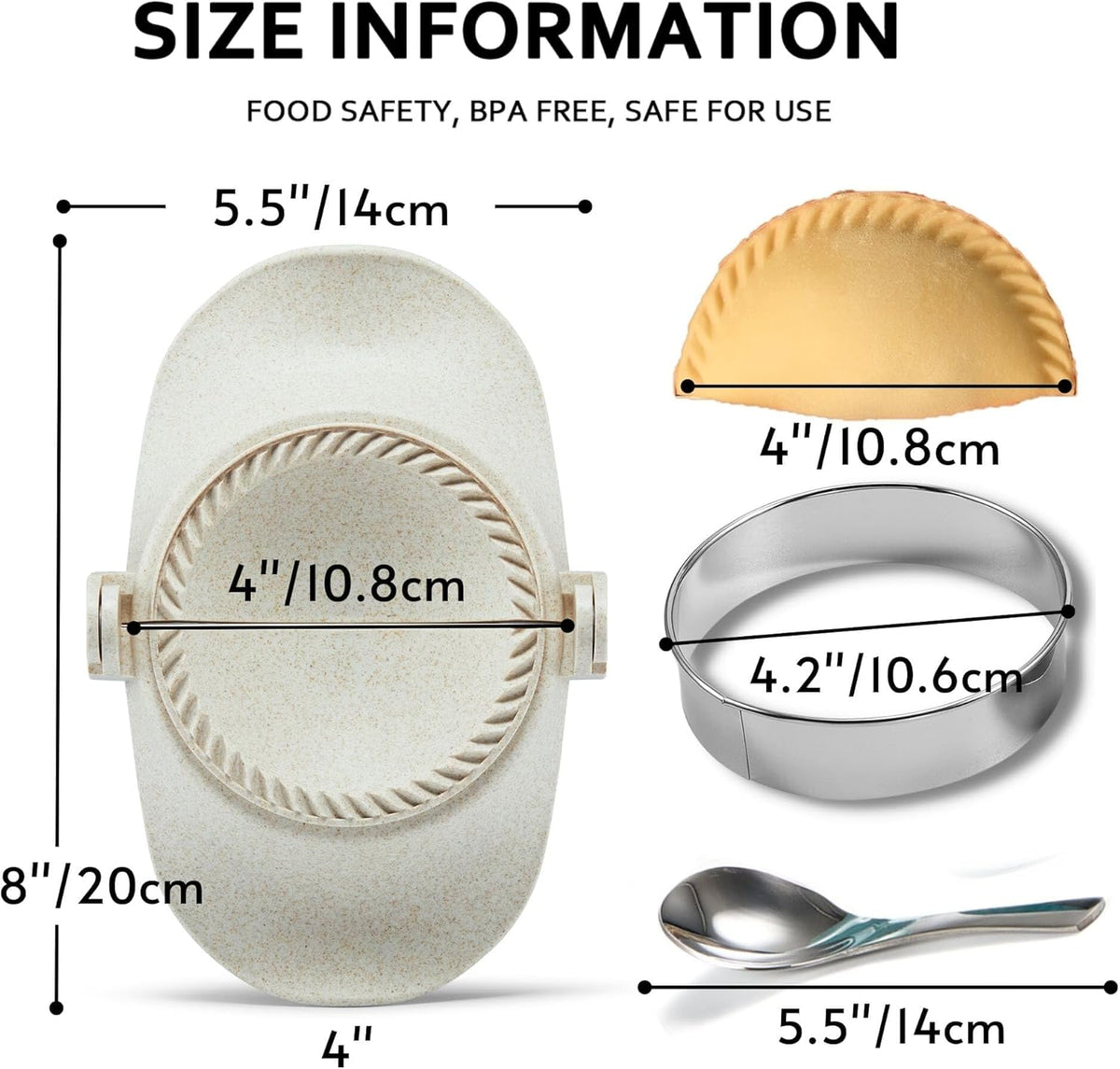 Dumpling Maker, Empanadas Press Mold Maker Set 3sizes (4"+3"+2.6") | Dumpling Mold Set with Dough Cutter for Pierogi, Pastelitos, Calzone, Turnovers, Chinese Dumpling White
