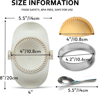 Dumpling Maker, Empanadas Press Mold Maker Set 3sizes (4"+3"+2.6") | Dumpling Mold Set with Dough Cutter for Pierogi, Pastelitos, Calzone, Turnovers, Chinese Dumpling White
