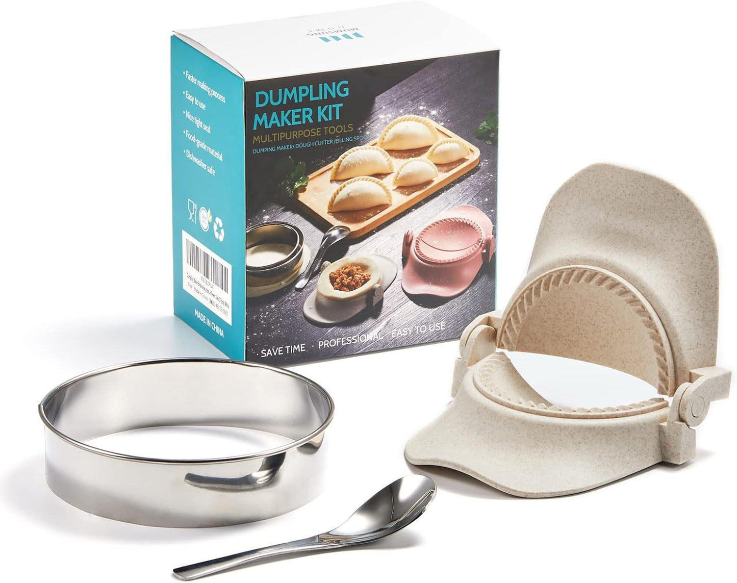 Dumpling Maker, Empanadas Press Mold Maker Set 3sizes (4"+3"+2.6") | Dumpling Mold Set with Dough Cutter for Pierogi, Pastelitos, Calzone, Turnovers, Chinese Dumpling White