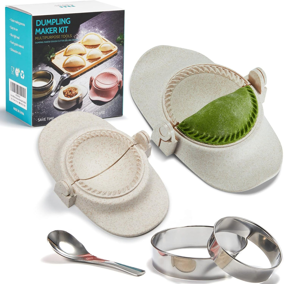 Dumpling Maker, Empanadas Press Mold Maker Set 3sizes (4"+3"+2.6") | Dumpling Mold Set with Dough Cutter for Pierogi, Pastelitos, Calzone, Turnovers, Chinese Dumpling White