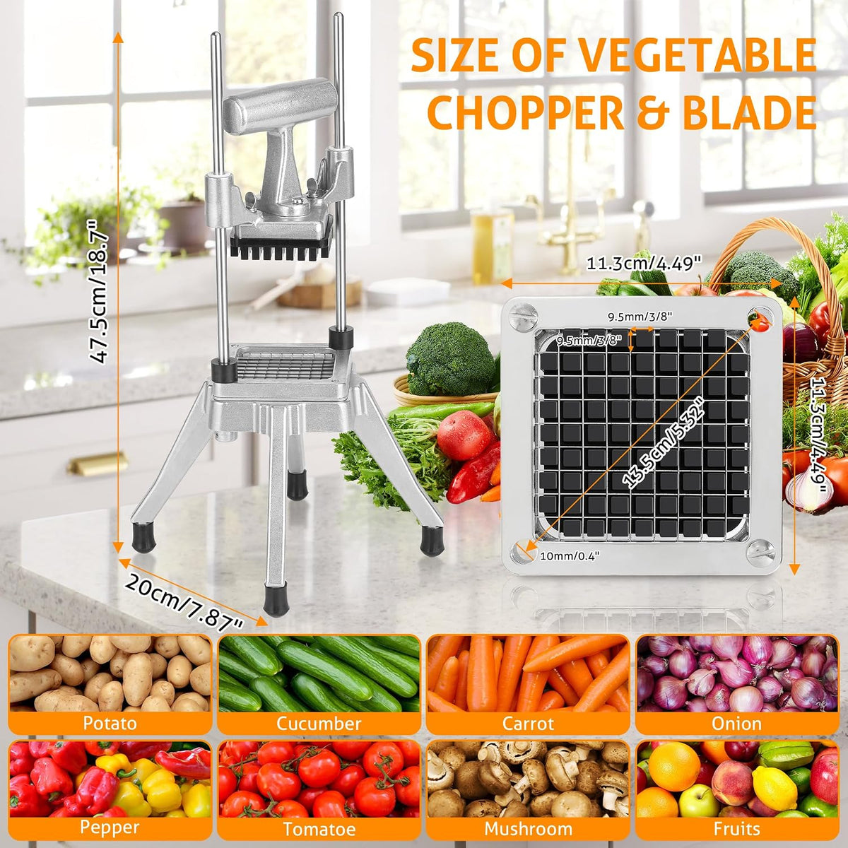 Commercial Vegetable Chopper Fruit Dicer Manual Food Cutter 3/8"