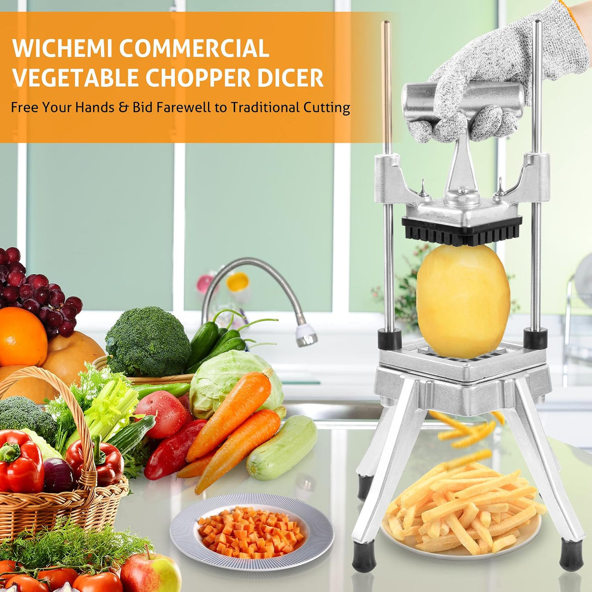 Commercial Vegetable Chopper Fruit Dicer Manual Food Cutter 3/8"