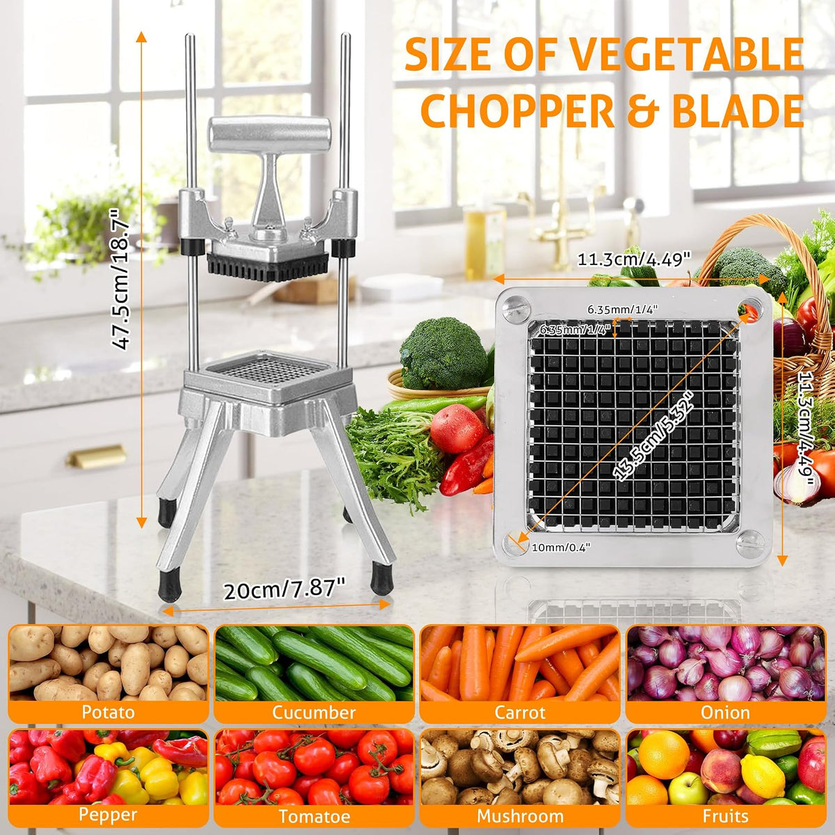 Commercial Vegetable Chopper Fruit Dicer Manual Food Cutter 3/8"