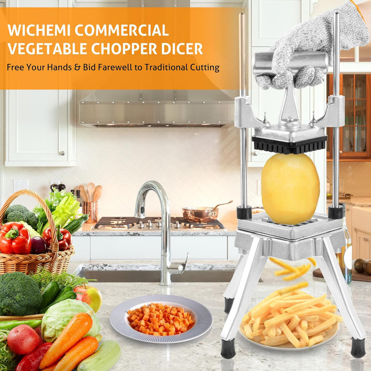 Commercial Vegetable Chopper Fruit Dicer Manual Food Cutter 3/8"