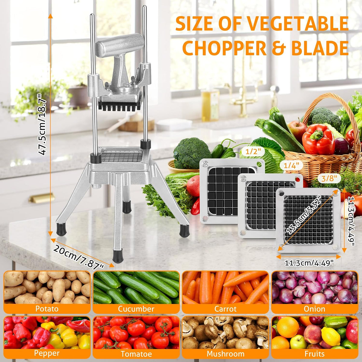 Commercial Vegetable Chopper Fruit Dicer Manual Food Cutter 3/8"