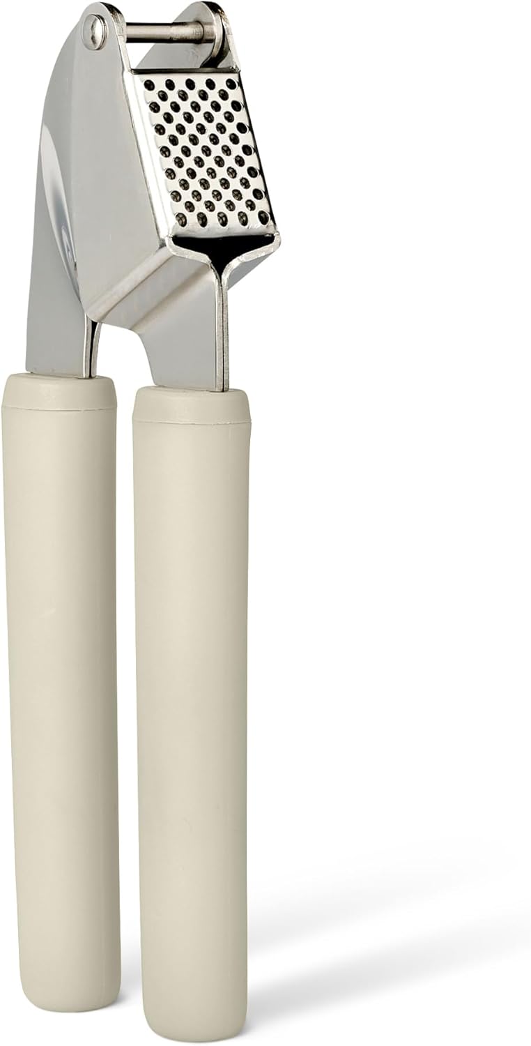 Garlic Press, Stainless Steel, Soft Grip Handle, Dishwasher-Safe, Linen Gray