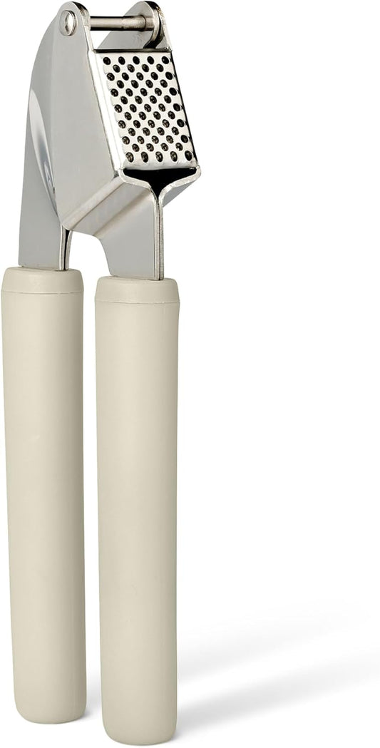 Garlic Press, Stainless Steel, Soft Grip Handle, Dishwasher-Safe, Linen Gray