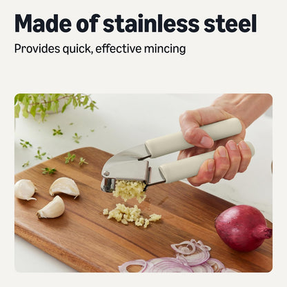 Garlic Press, Stainless Steel, Soft Grip Handle, Dishwasher-Safe, Linen Gray