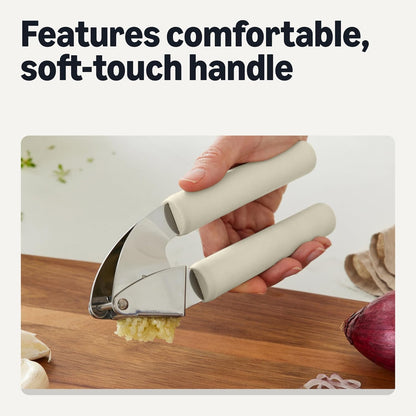 Garlic Press, Stainless Steel, Soft Grip Handle, Dishwasher-Safe, Linen Gray