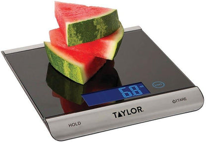 Pro Ultra High Capacity Digital Kitchen Food Scales, Compact Professional Standard with Precision Accuracy and Tare Feature, Black Glass And Stainless Steel, Weighs 15 kg Capacity