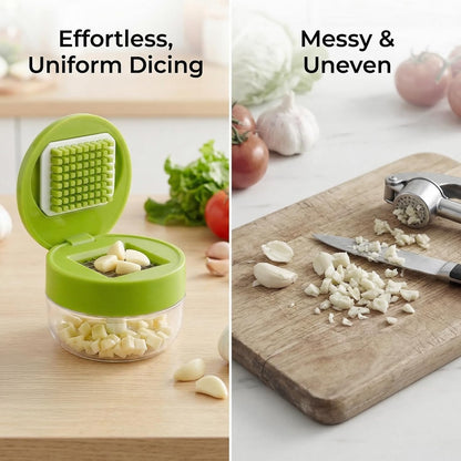 2-Pack 3-in-1 Garlic Press Sets, Stainless Steel Garlic Mincer Tool with Silicone Peeler and Cleaning Brush, Garlic Chopper Crusher for Ginger, Onions, Fruits (Green)