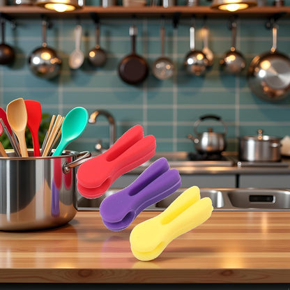 3Pcs Silicone Pot Clip Set, Heat Resistant Spoon Rest and Spatula Holder, Non-Slip Cutlery Bracket