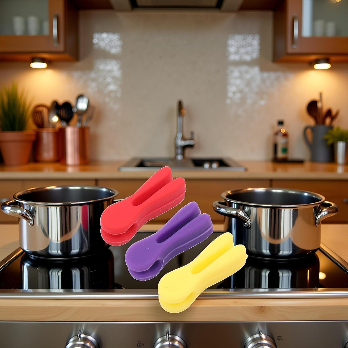 3Pcs Silicone Pot Clip Set, Heat Resistant Spoon Rest and Spatula Holder, Non-Slip Cutlery Bracket