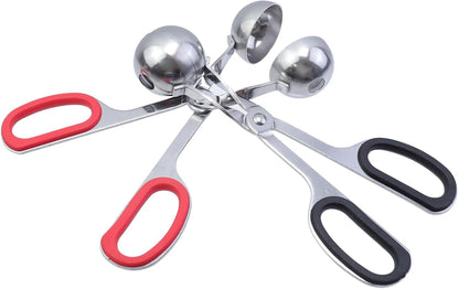 2Pcs Meatball Maker Tongs None-Stick Meatball Maker Stainless Steel Meat Ballers Scoop Ball Maker Ice Tongs for Meat, Cake Pop, Ice Cream Scoop, Fruit, Cookie Dough, Melon -Black & Red（M Size）