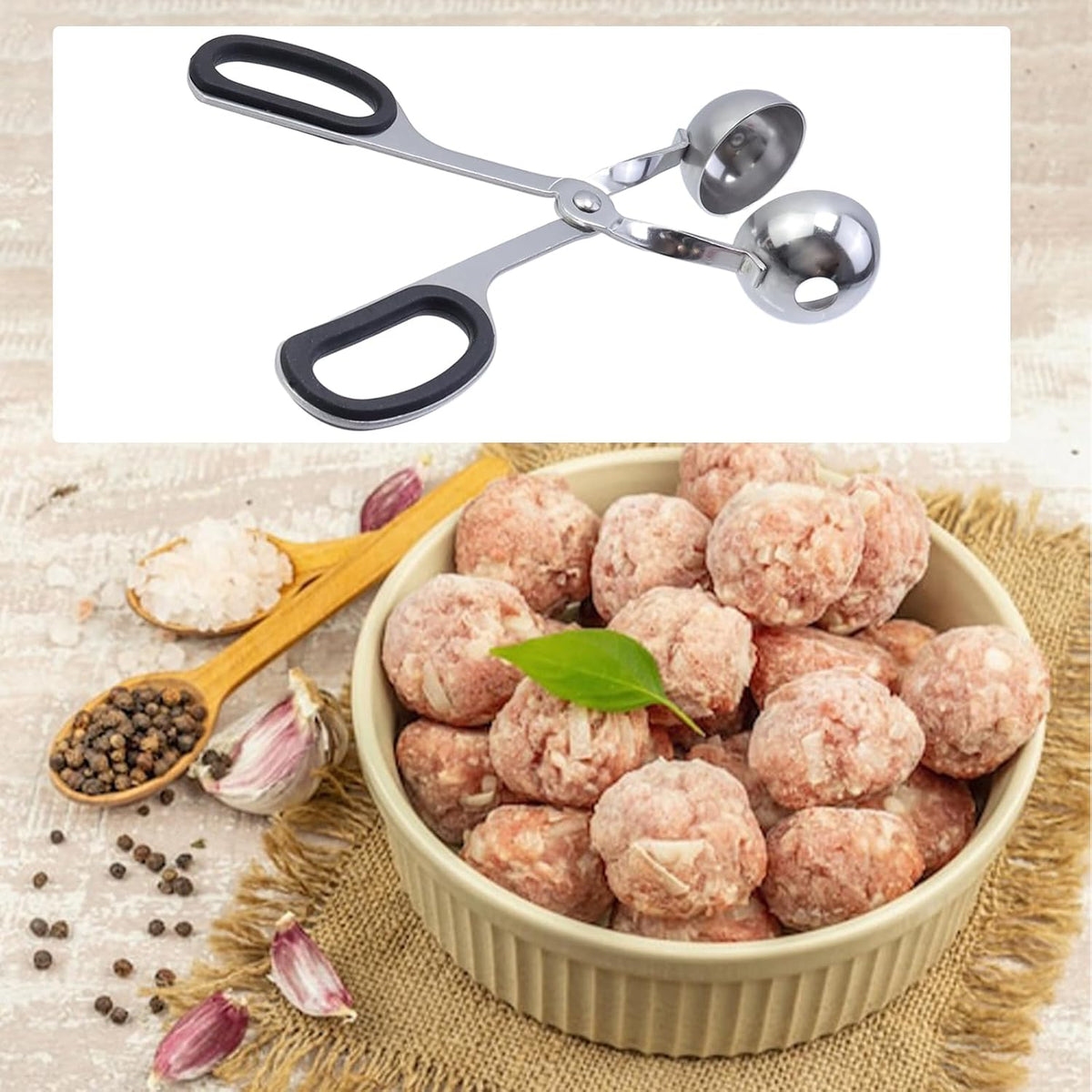 2Pcs Meatball Maker Tongs None-Stick Meatball Maker Stainless Steel Meat Ballers Scoop Ball Maker Ice Tongs for Meat, Cake Pop, Ice Cream Scoop, Fruit, Cookie Dough, Melon -Black & Red（M Size）
