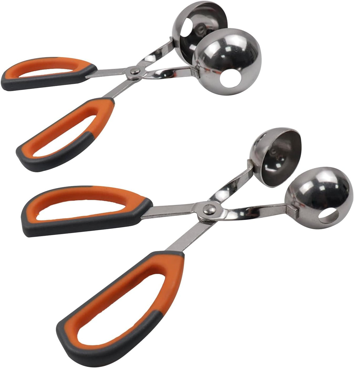 2Pcs Meatball Maker Tongs None-Stick Meatball Maker Stainless Steel Meat Ballers Scoop Ball Maker Ice Tongs for Meat, Cake Pop, Ice Cream Scoop, Fruit, Cookie Dough, Melon -Black & Red（M Size）