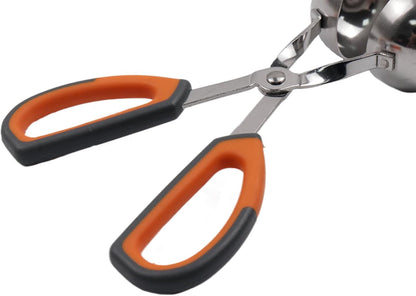 2Pcs Meatball Maker Tongs None-Stick Meatball Maker Stainless Steel Meat Ballers Scoop Ball Maker Ice Tongs for Meat, Cake Pop, Ice Cream Scoop, Fruit, Cookie Dough, Melon -Black & Red（M Size）