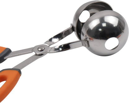 2Pcs Meatball Maker Tongs None-Stick Meatball Maker Stainless Steel Meat Ballers Scoop Ball Maker Ice Tongs for Meat, Cake Pop, Ice Cream Scoop, Fruit, Cookie Dough, Melon -Black & Red（M Size）