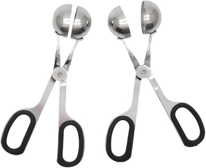 2Pcs Meatball Maker Tongs None-Stick Meatball Maker Stainless Steel Meat Ballers Scoop Ball Maker Ice Tongs for Meat, Cake Pop, Ice Cream Scoop, Fruit, Cookie Dough, Melon -Black & Red（M Size）