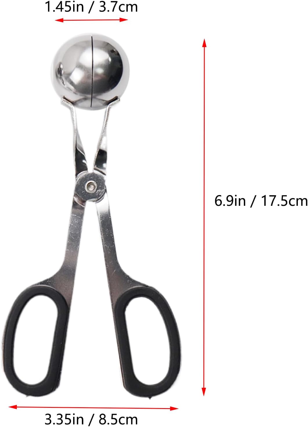 2Pcs Meatball Maker Tongs None-Stick Meatball Maker Stainless Steel Meat Ballers Scoop Ball Maker Ice Tongs for Meat, Cake Pop, Ice Cream Scoop, Fruit, Cookie Dough, Melon -Black & Red（M Size）