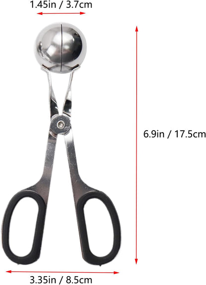 2Pcs Meatball Maker Tongs None-Stick Meatball Maker Stainless Steel Meat Ballers Scoop Ball Maker Ice Tongs for Meat, Cake Pop, Ice Cream Scoop, Fruit, Cookie Dough, Melon -Black & Red（M Size）