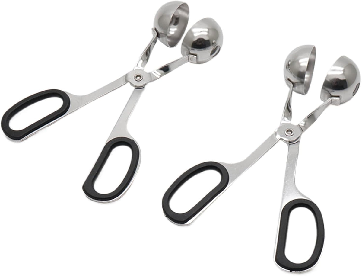 2Pcs Meatball Maker Tongs None-Stick Meatball Maker Stainless Steel Meat Ballers Scoop Ball Maker Ice Tongs for Meat, Cake Pop, Ice Cream Scoop, Fruit, Cookie Dough, Melon -Black & Red（M Size）