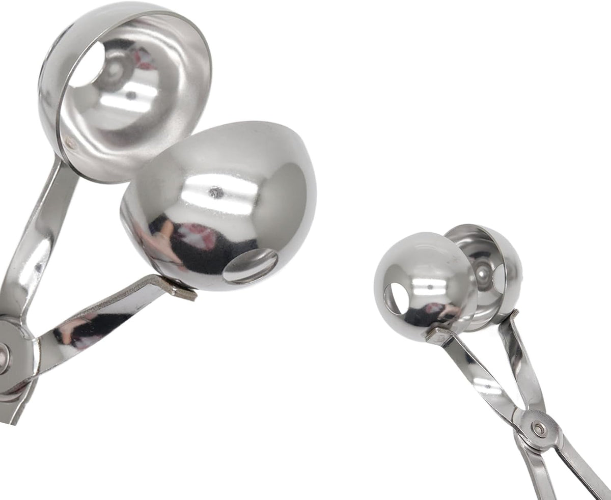 2Pcs Meatball Maker Tongs None-Stick Meatball Maker Stainless Steel Meat Ballers Scoop Ball Maker Ice Tongs for Meat, Cake Pop, Ice Cream Scoop, Fruit, Cookie Dough, Melon -Black & Red（M Size）