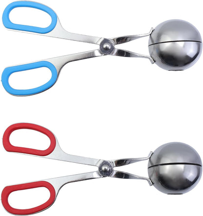2Pcs Meatball Maker Tongs None-Stick Meatball Maker Stainless Steel Meat Ballers Scoop Ball Maker Ice Tongs for Meat, Cake Pop, Ice Cream Scoop, Fruit, Cookie Dough, Melon -Black & Red（M Size）