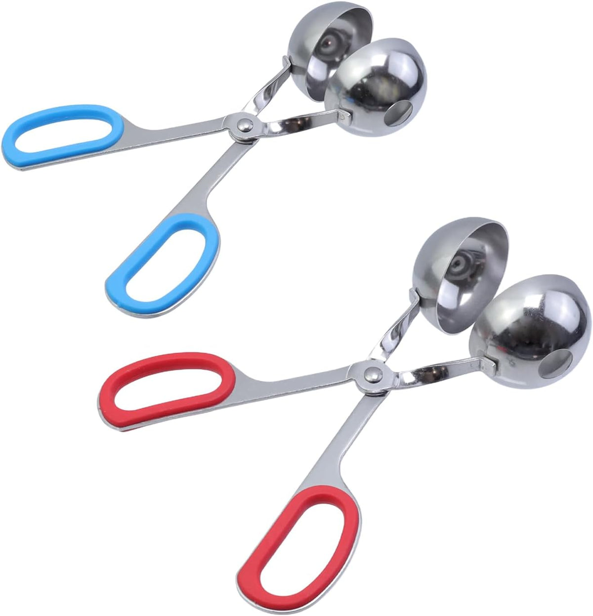 2Pcs Meatball Maker Tongs None-Stick Meatball Maker Stainless Steel Meat Ballers Scoop Ball Maker Ice Tongs for Meat, Cake Pop, Ice Cream Scoop, Fruit, Cookie Dough, Melon -Black & Red（M Size）