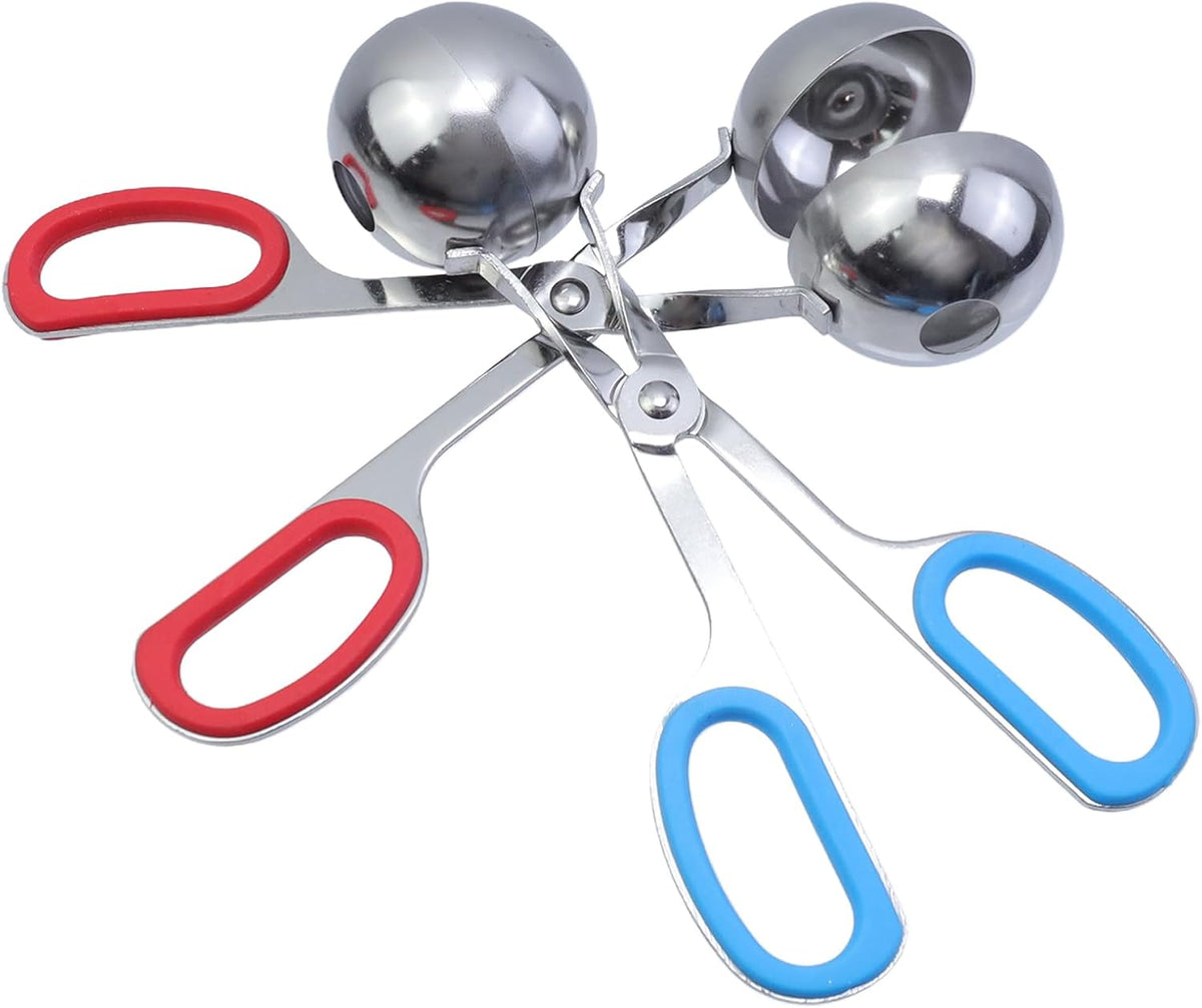 2Pcs Meatball Maker Tongs None-Stick Meatball Maker Stainless Steel Meat Ballers Scoop Ball Maker Ice Tongs for Meat, Cake Pop, Ice Cream Scoop, Fruit, Cookie Dough, Melon -Black & Red（M Size）