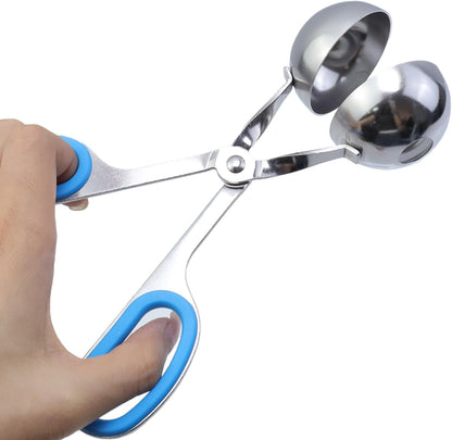 2Pcs Meatball Maker Tongs None-Stick Meatball Maker Stainless Steel Meat Ballers Scoop Ball Maker Ice Tongs for Meat, Cake Pop, Ice Cream Scoop, Fruit, Cookie Dough, Melon -Black & Red（M Size）
