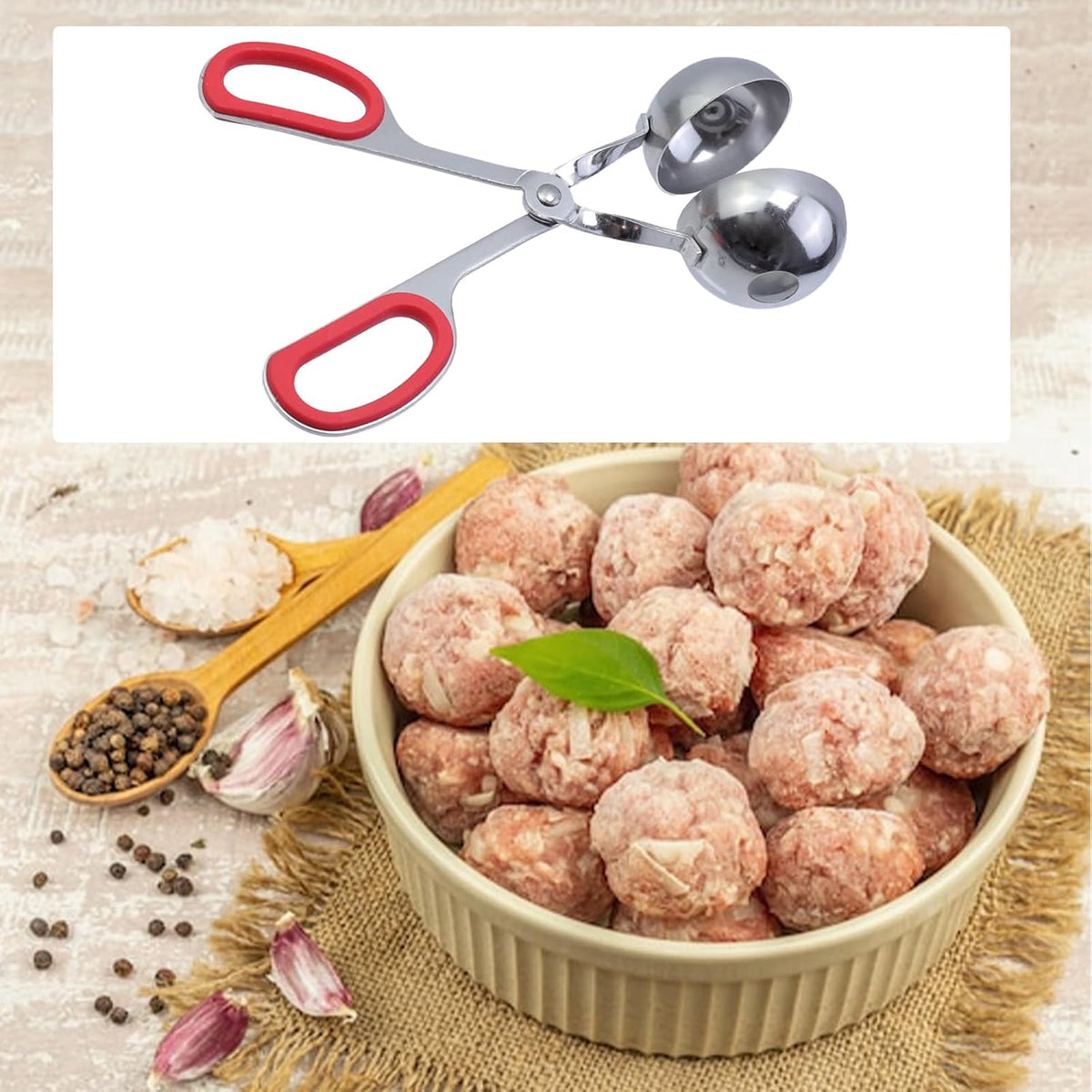 2Pcs Meatball Maker Tongs None-Stick Meatball Maker Stainless Steel Meat Ballers Scoop Ball Maker Ice Tongs for Meat, Cake Pop, Ice Cream Scoop, Fruit, Cookie Dough, Melon -Black & Red（M Size）