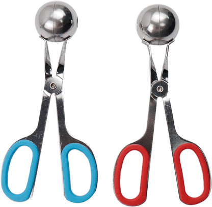 2Pcs Meatball Maker Tongs None-Stick Meatball Maker Stainless Steel Meat Ballers Scoop Ball Maker Ice Tongs for Meat, Cake Pop, Ice Cream Scoop, Fruit, Cookie Dough, Melon -Black & Red（M Size）