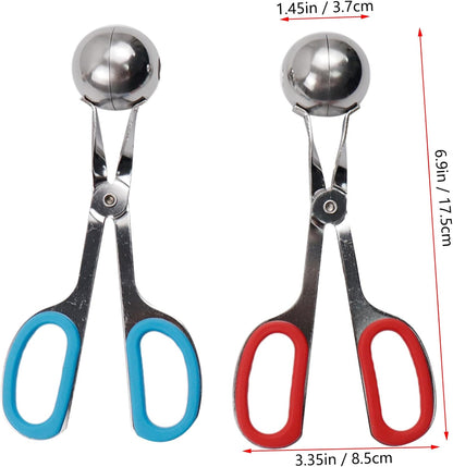 2Pcs Meatball Maker Tongs None-Stick Meatball Maker Stainless Steel Meat Ballers Scoop Ball Maker Ice Tongs for Meat, Cake Pop, Ice Cream Scoop, Fruit, Cookie Dough, Melon -Black & Red（M Size）