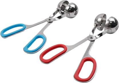 2Pcs Meatball Maker Tongs None-Stick Meatball Maker Stainless Steel Meat Ballers Scoop Ball Maker Ice Tongs for Meat, Cake Pop, Ice Cream Scoop, Fruit, Cookie Dough, Melon -Black & Red（M Size）