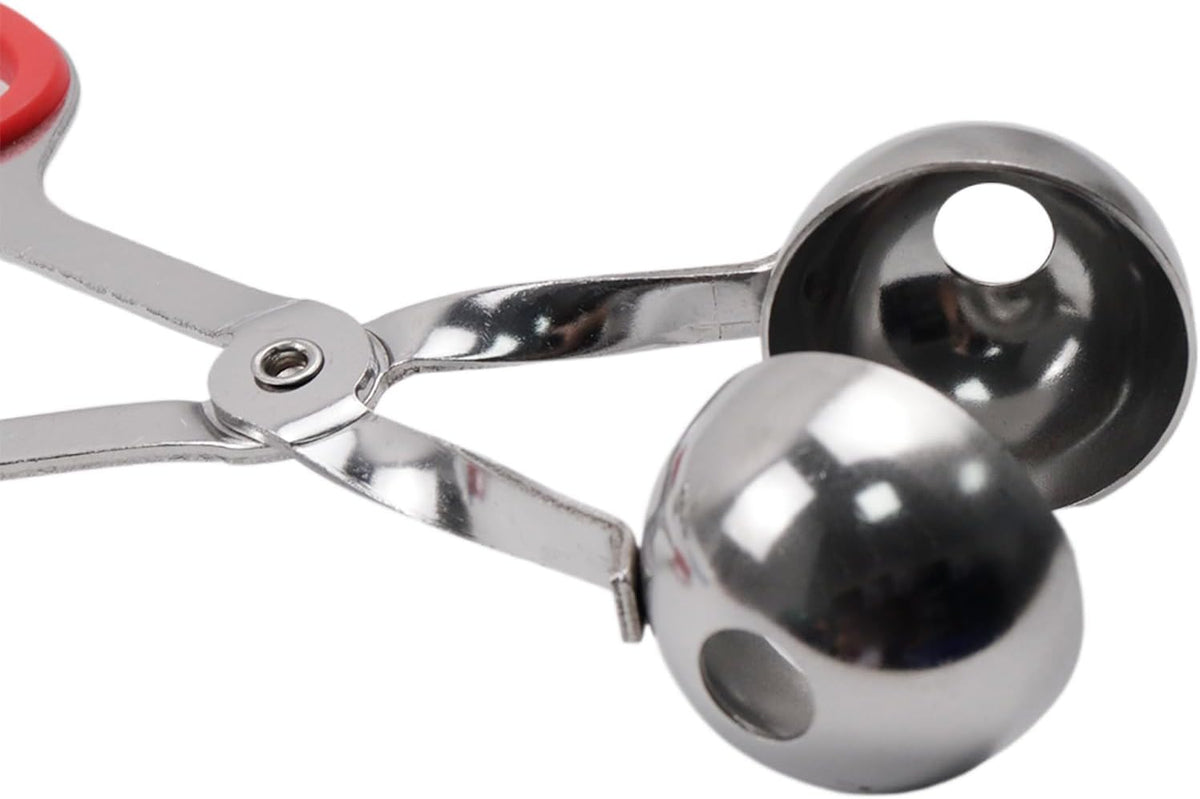 2Pcs Meatball Maker Tongs None-Stick Meatball Maker Stainless Steel Meat Ballers Scoop Ball Maker Ice Tongs for Meat, Cake Pop, Ice Cream Scoop, Fruit, Cookie Dough, Melon -Black & Red（M Size）
