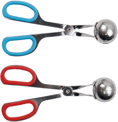 2Pcs Meatball Maker Tongs None-Stick Meatball Maker Stainless Steel Meat Ballers Scoop Ball Maker Ice Tongs for Meat, Cake Pop, Ice Cream Scoop, Fruit, Cookie Dough, Melon -Black & Red（M Size）