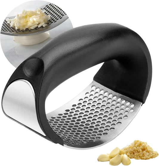 Heavy Duty Stainless Steel Garlic Mincer and Garlic Crusher | Manual Crusher & Mincer with Ergonomic Handle for Easy Cleaning (Groovesblack)