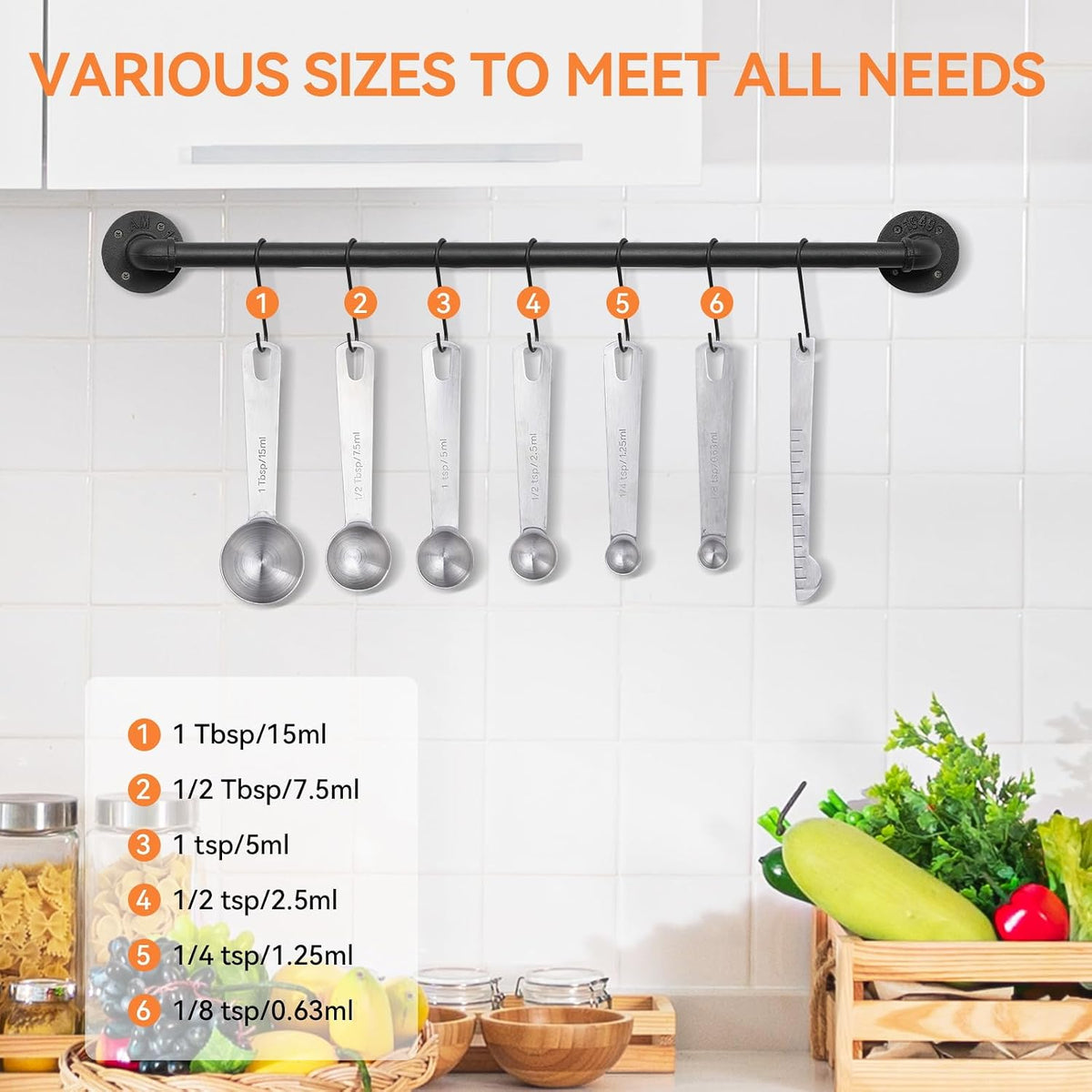 Stainless Steel Measuring Spoons Set, Dual-Scale Metric & US Measurements, Set of 7 for Dry and Liquid Ingredients