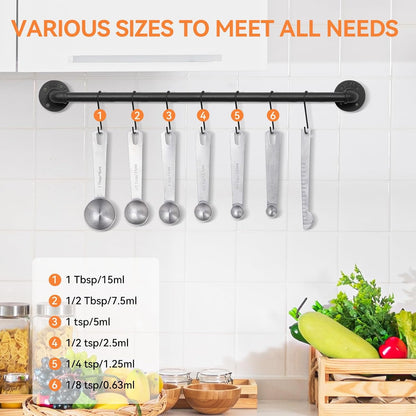 Stainless Steel Measuring Spoons Set, Dual-Scale Metric & US Measurements, Set of 7 for Dry and Liquid Ingredients