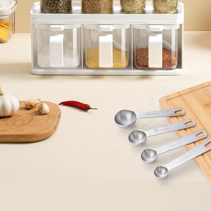 Stainless Steel Measuring Spoons Set, Dual-Scale Metric & US Measurements, Set of 7 for Dry and Liquid Ingredients