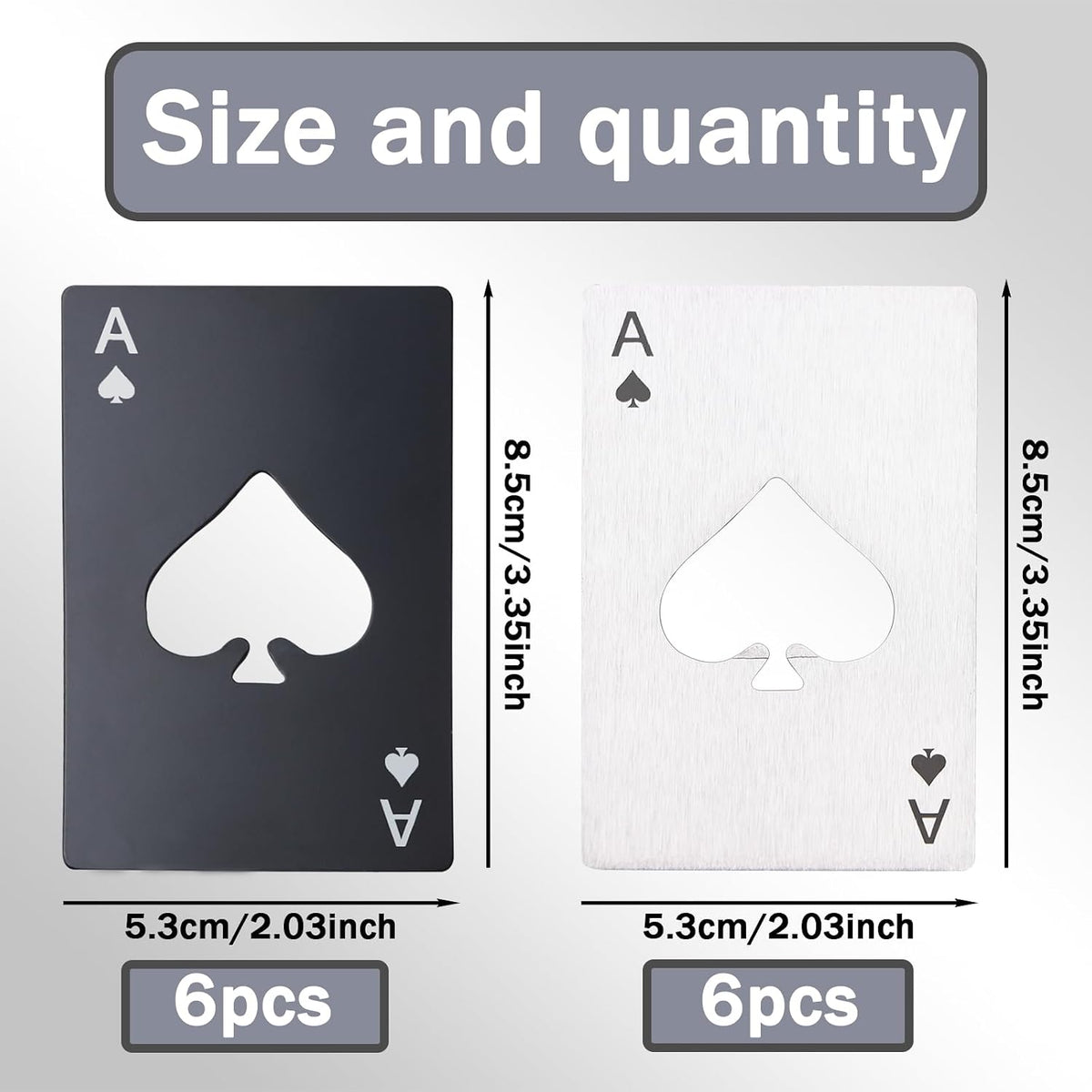 Ace of Spades Bottle Openers, 12Pcs Poker Card Bottle Openers,Credit Card Size Stainless Steel Bottle Opener Card, Beer Bottle Opener for Wallet Pocket Wedding Party Good Gift - Silver/Black