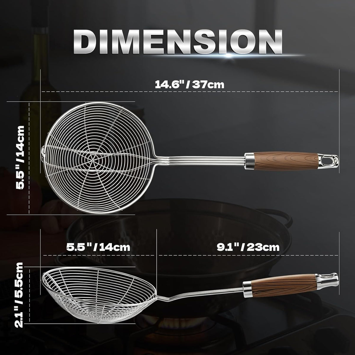 Spider Strainer Skimmer, Slotted Spoon for Cooking 7.9 Inch