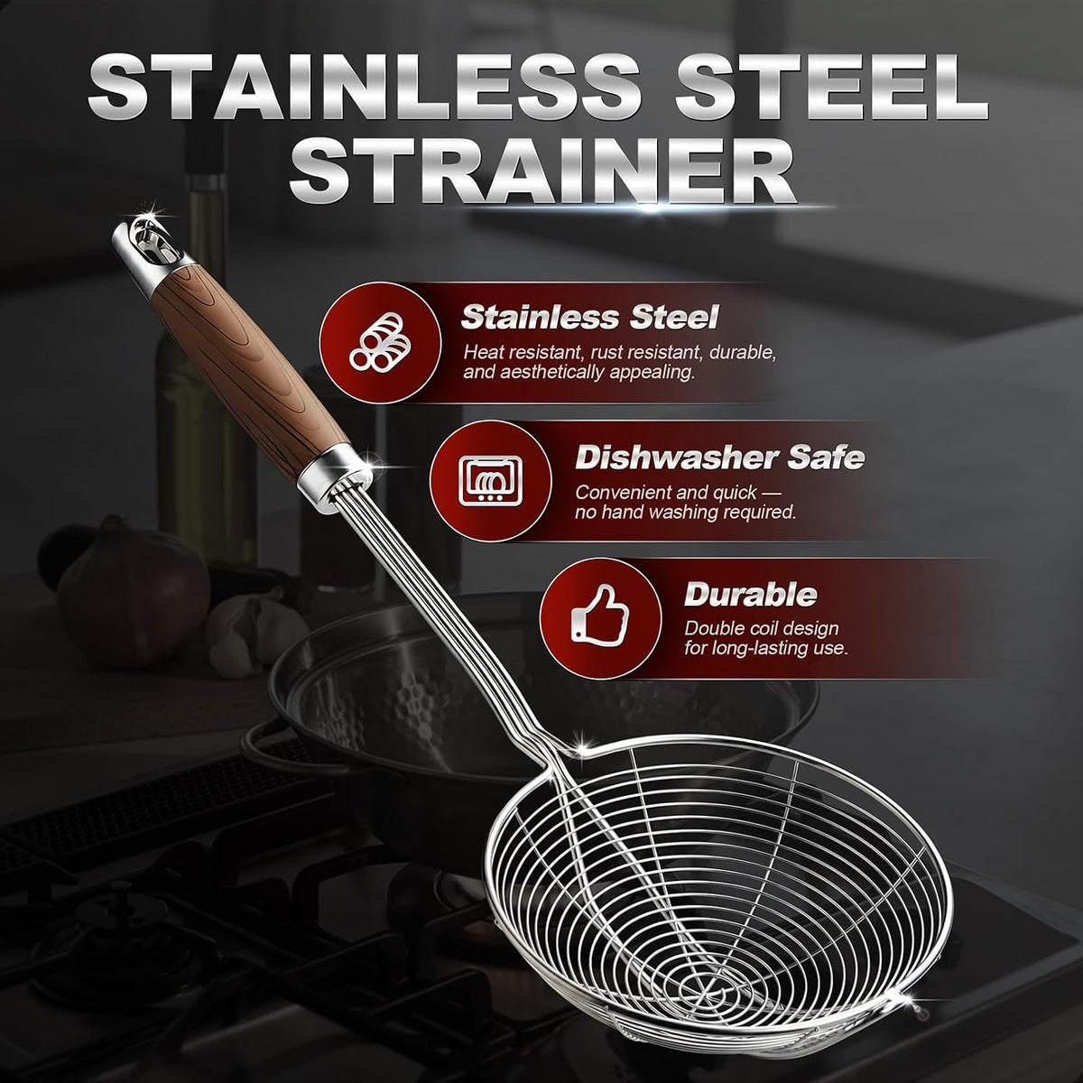 Spider Strainer Skimmer, Slotted Spoon for Cooking 7.9 Inch