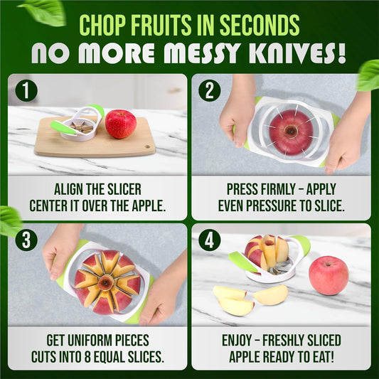 Apple Corer, Slicer & Cutter, Extra Large size, 4.75 Inches, Heavy Duty, Apple Chopper and fruit slicer with Stainless Steel Blades & Anti-Slip Handle-Green