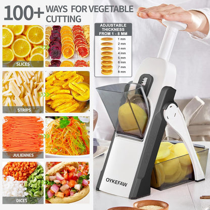 Safe Mandoline Slicer for Kitchen, 5 in 1 Vegetable Food Chopper for Potato | Potato Slicer, French Fry Cutter, Food Chopper, Adjustable Thickness 0.1-8 mm, Fast Meal Prep, with Peeler/Cleaning Brush