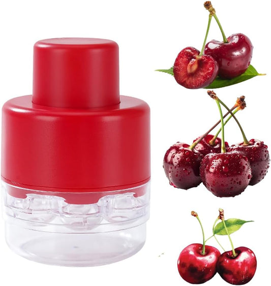 Cherry Pitter Tool With 7 Individual Holes - Quick Release Multi-Function Stoner Seed Remover for Making Jam, Red