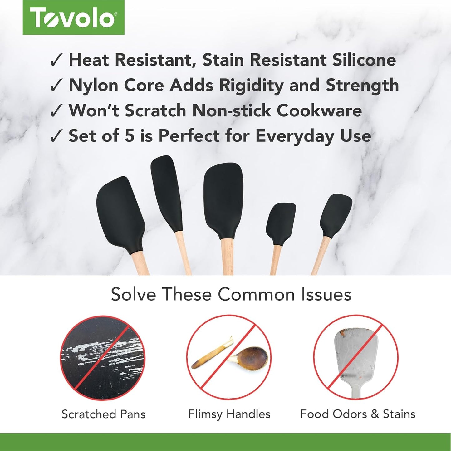 Silicone Spatula with Wooden Handle Set of 5 Piece Silicone Kitchen Utensil Set Spoonula Jar Scraper Mini Spatula and Spoonula for Cooking Baking Mixing Folding Black Cookware Set