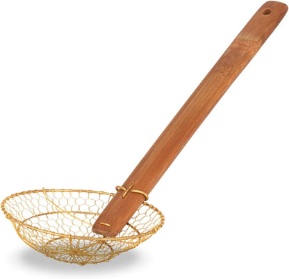 Small 6-Inch Brass Mesh Strainer/Spider Skimmer Zhao Li, Robust & Elegant Kitchen Tool for Frying & Straining, Authentic Oriental Cookware - / 732W7